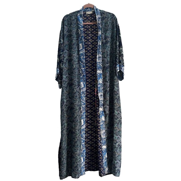 Lara Ethnics Bohemian Gypsy Hippie Satin Kimono Floral Paisley Maxi One Size - Picture 1 of 8